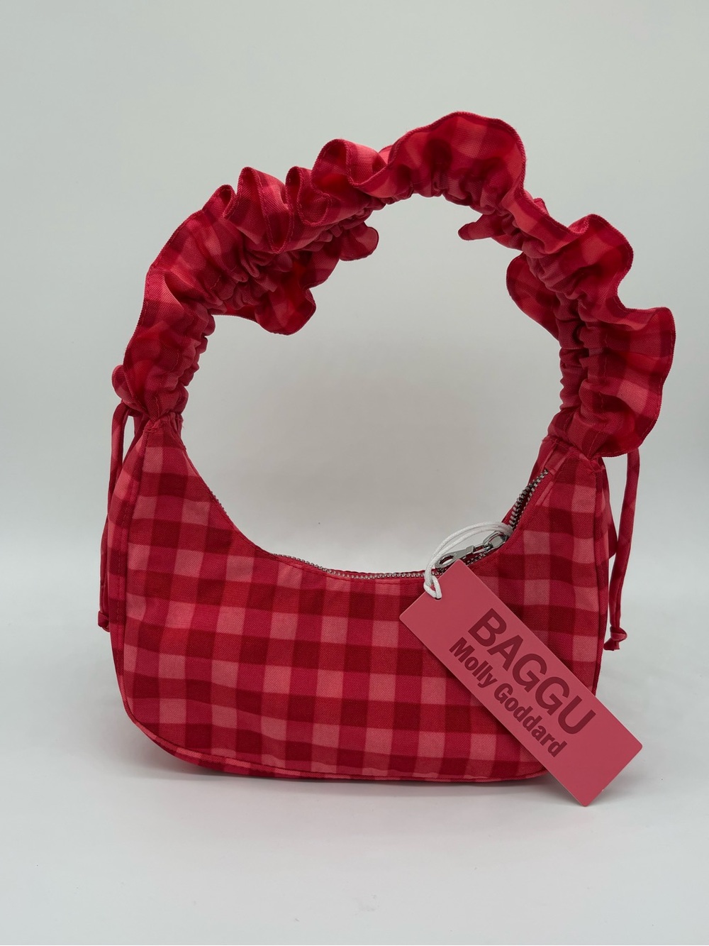 BAGGU x MOLLY GODDARD Red Gingham Ruched-Handle Bag
